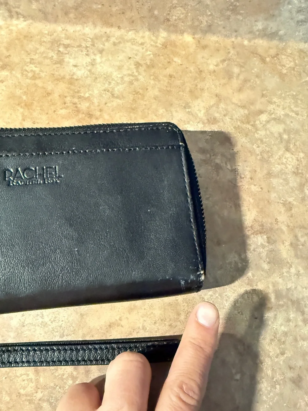 Rachel Black Leather Zip-Around Wristlet Wallet